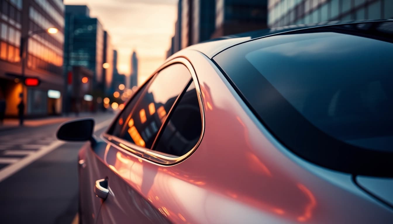 Enhance your car's appeal with auto window tint near me showcasing stylish, tinted windows in an urban setting.
