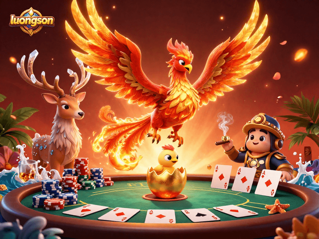 Experience the thrilling action of luongson with a vibrant phoenix scene illustrating strategic gambling elements.