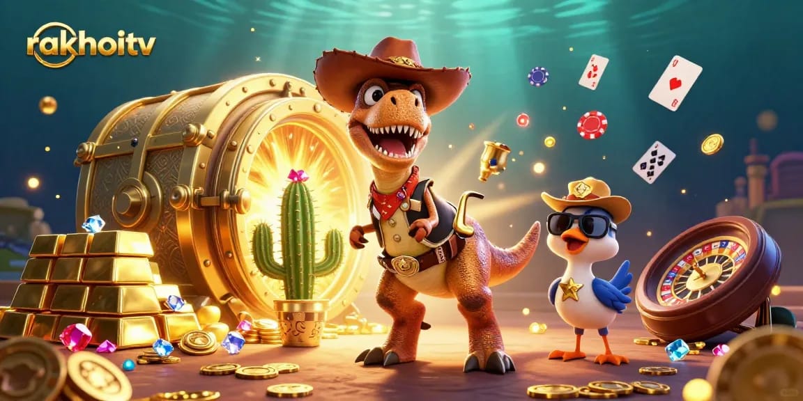 Experience the excitement of rakhoitv with our vibrant casino-themed 3D illustration featuring playful characters.
