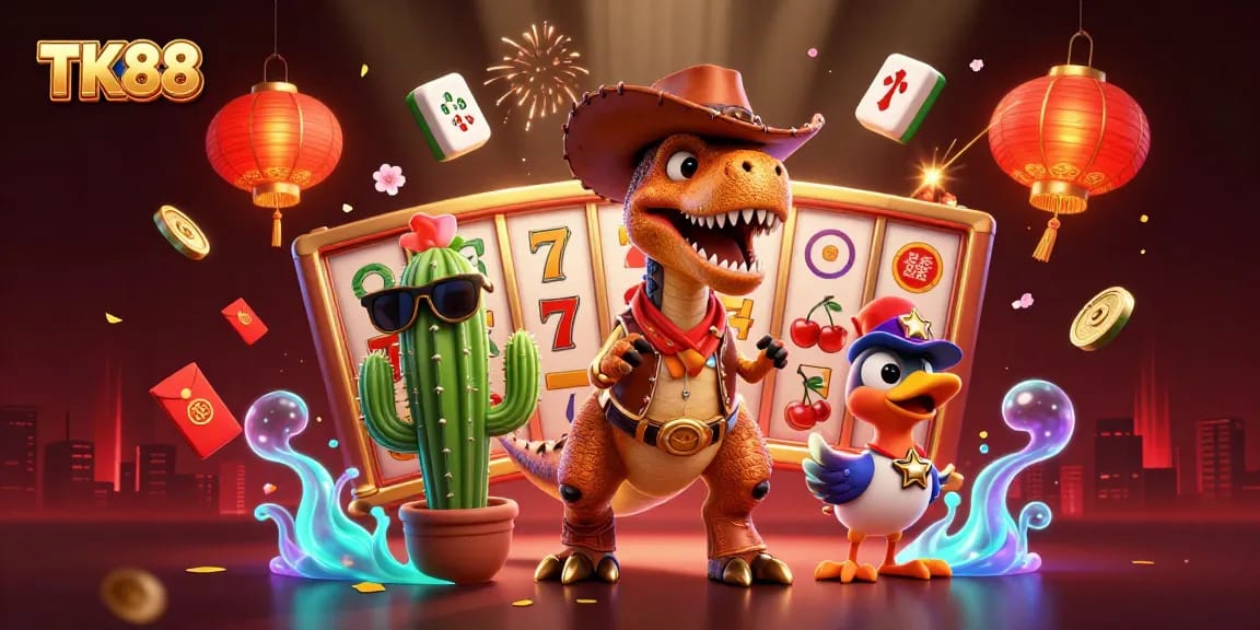Engage with TK88's slot games featuring vibrant 3D characters in action.