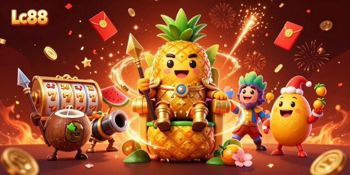 Experience the vibrant thrill of Lc88 online casino with golden jackpot symbols and festive atmosphere.