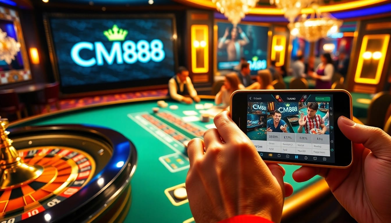 Players enjoying a thrilling game experience at a CM88 casino, engaging with roulette and poker.