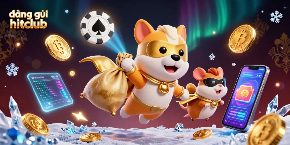 Experience đăng ký hitclub with dynamic 3D casino elements, including gold coins and crypto currencies.