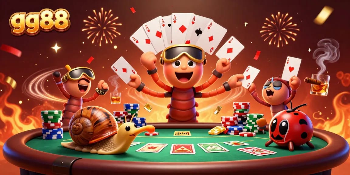Experience the excitement of gg88 casino with a vibrant scene showcasing a millipede dealer, poker chips, and high-stakes action.