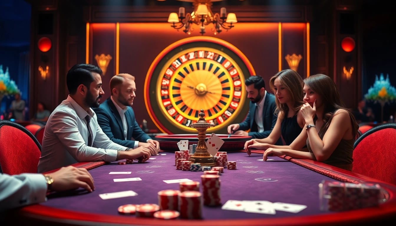 Experience high-stakes excitement at https://go8.ae.org/ with a luxurious casino scene featuring cards and chips.
