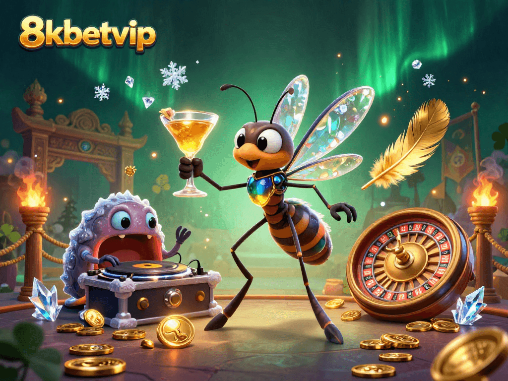 Experience thrilling gameplay at 8kbetvip with our vibrant casino illustration featuring unique characters and dynamic elements.