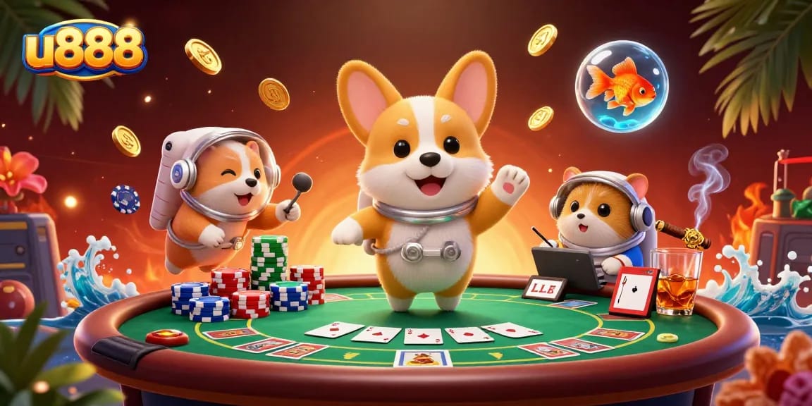 Engage in thrilling gaming at u888's space station casino with colorful poker chips and an immersive atmosphere.