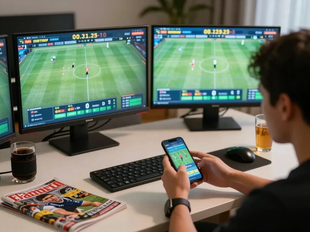 Watch the excitement of sports betting unfold at ok365 with a user engaged in strategic wagering.