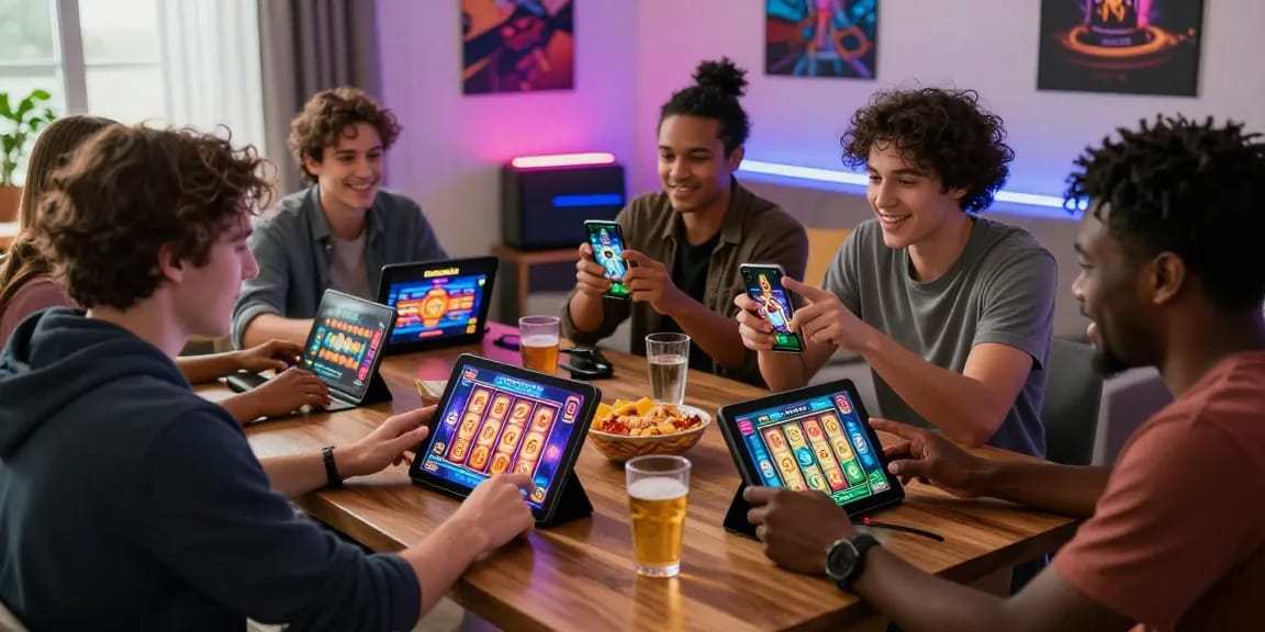 Pengalaman bermain slot Spaceman dengan kangtoto, teman-teman menikmati permainan di perangkat mobile dengan suasana yang ceria.