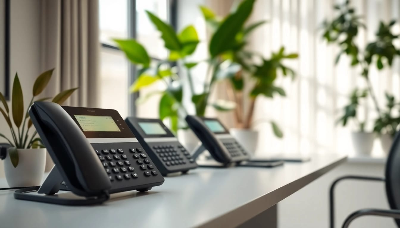 Integrate advanced telephone systems in a stylish home office environment for enhanced communication.