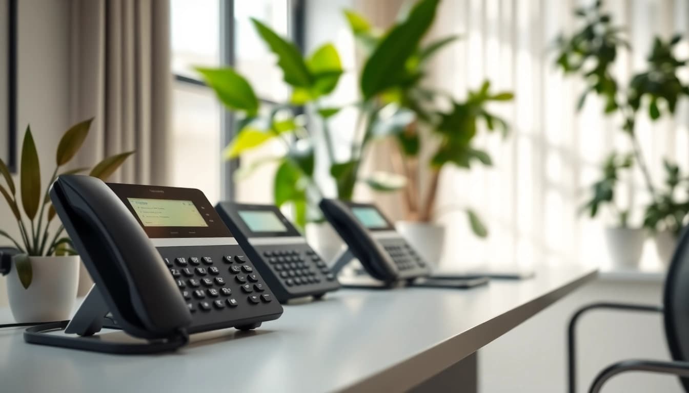Integrate advanced telephone systems in a stylish home office environment for enhanced communication.