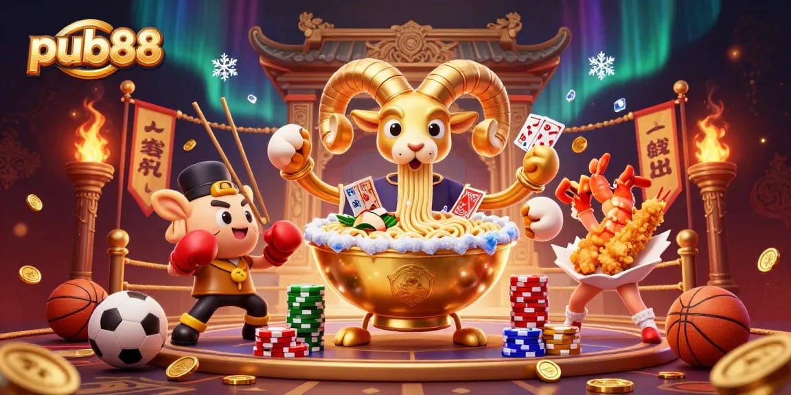 Engage with pub88's vibrant casino scene featuring cartoon characters stacked with chips and cards.