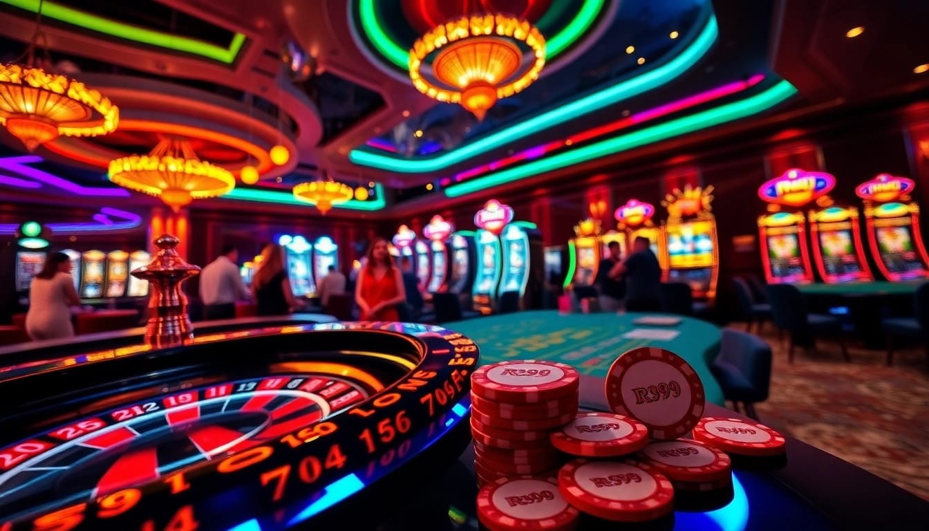 Betting on RR99 with colorful poker chips at a lively casino table.