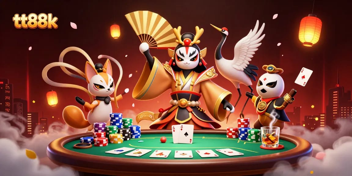 Experience the thrill of tt88k as a kabuki warrior and kitsune mask bring life to the poker table.