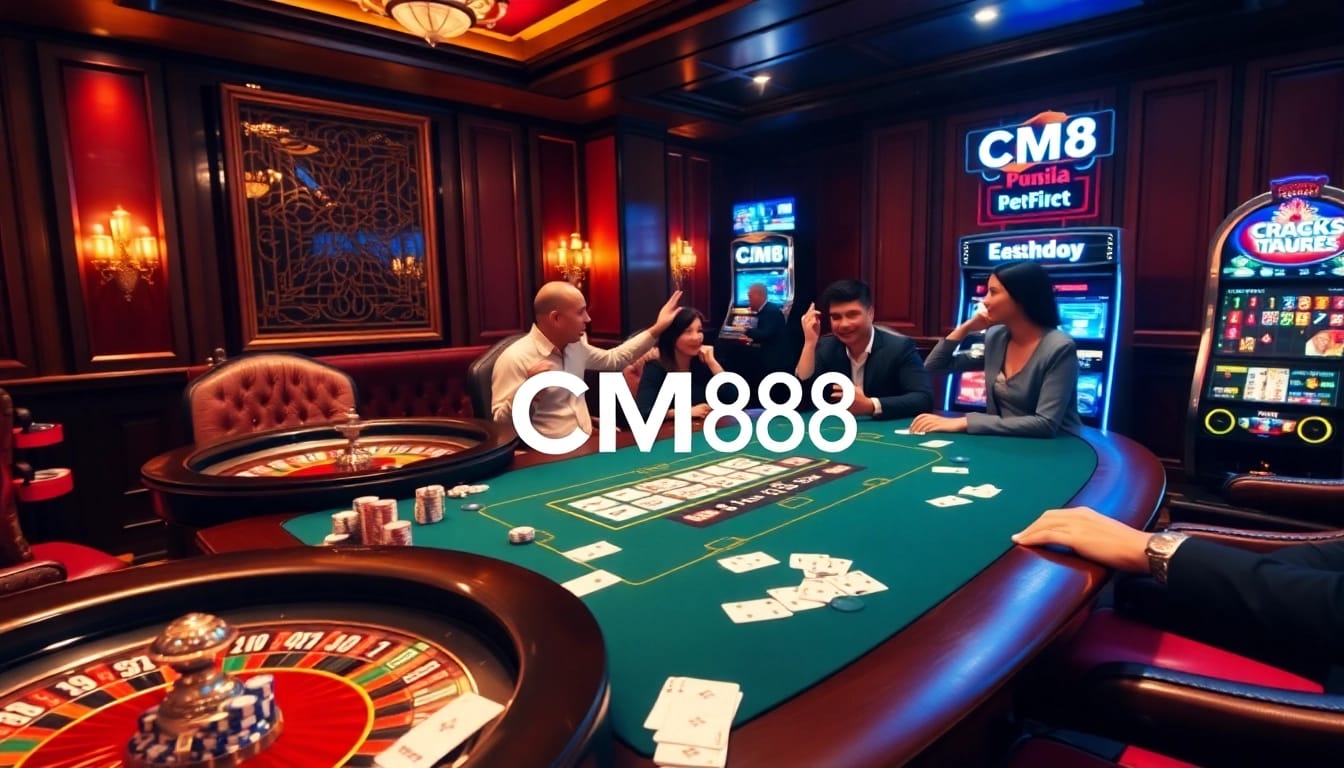 CM88 vibrant casino environment featuring poker, roulette, and exciting betting action