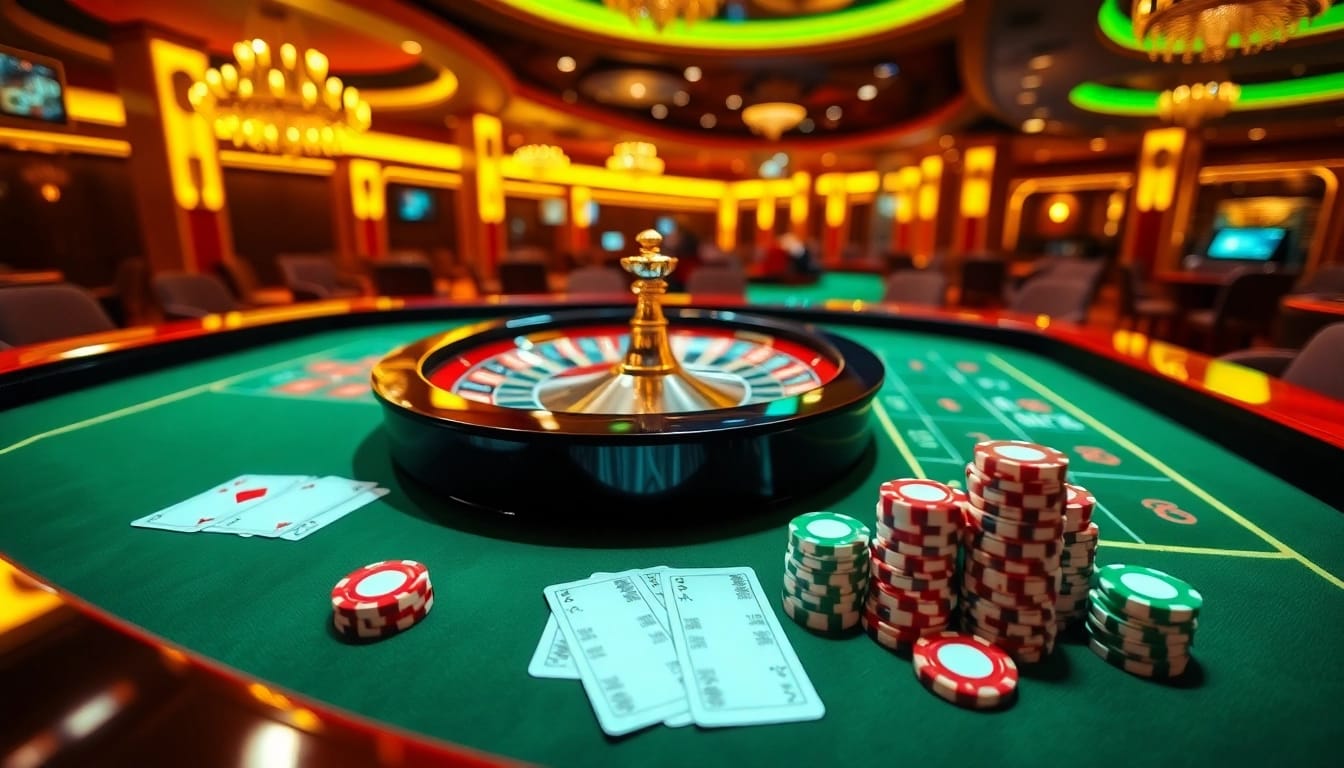 Experience thrilling gameplay at 99WIN Casino with engaging poker chips and a roulette wheel.