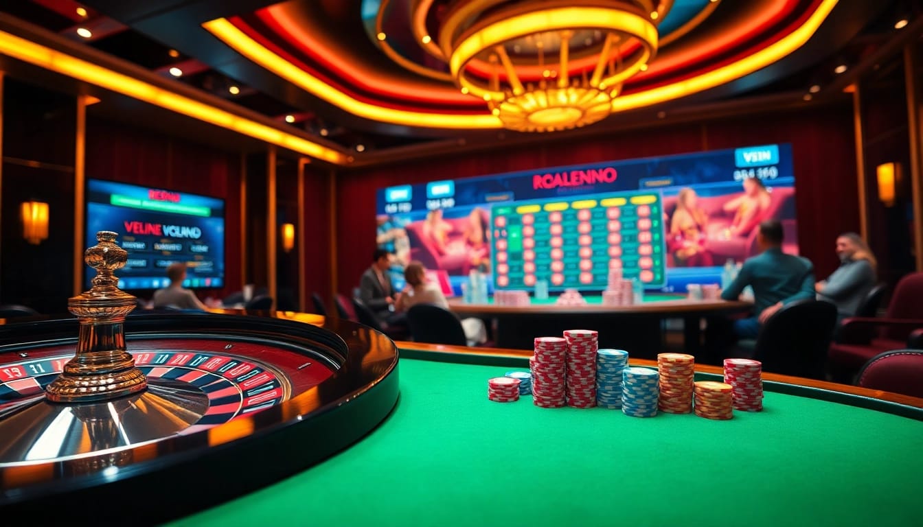Experience the excitement of live gambling at link vswin with a vibrant casino table full of poker chips and cards.