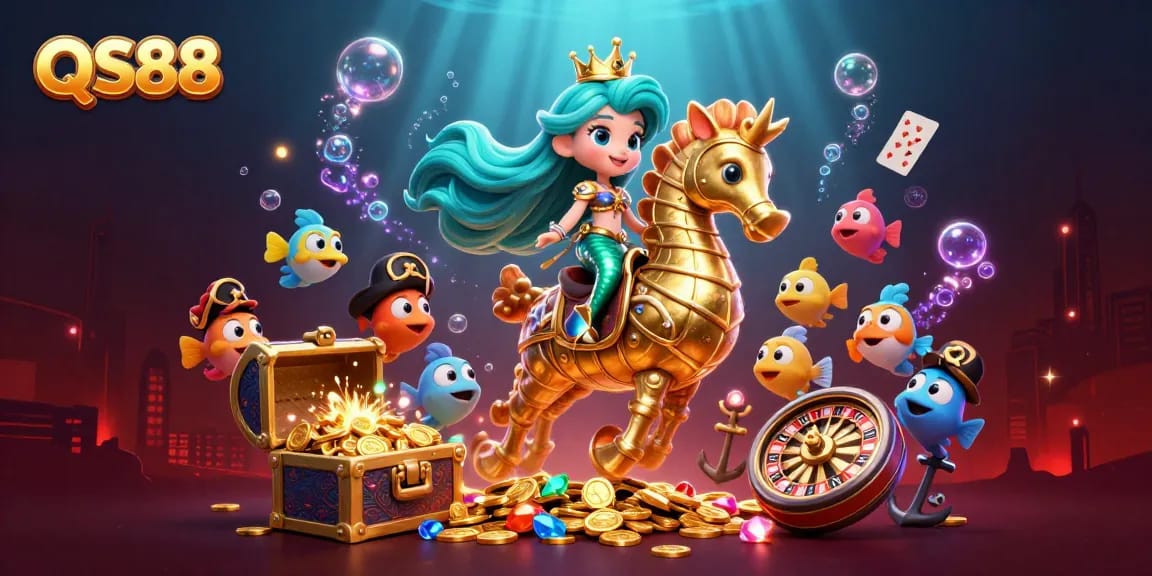 Experience thrilling gameplay with QS88 in a vibrant underwater scene filled with treasures and excitement.