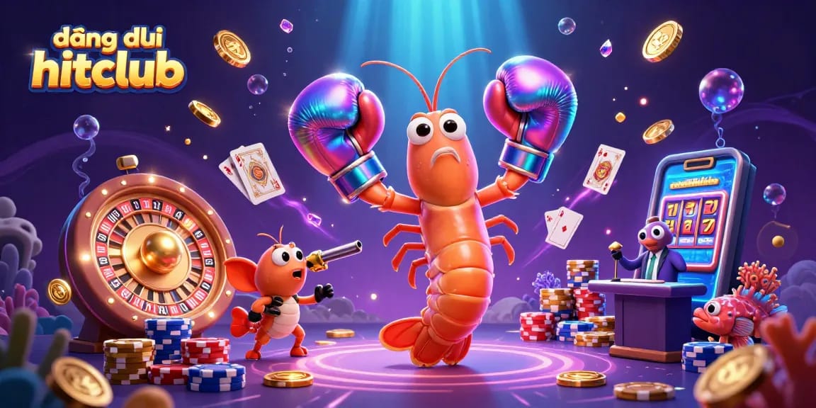 Win big at đăng ký hitclub as characters celebrate with coins, cards, and vibrant casino visuals.