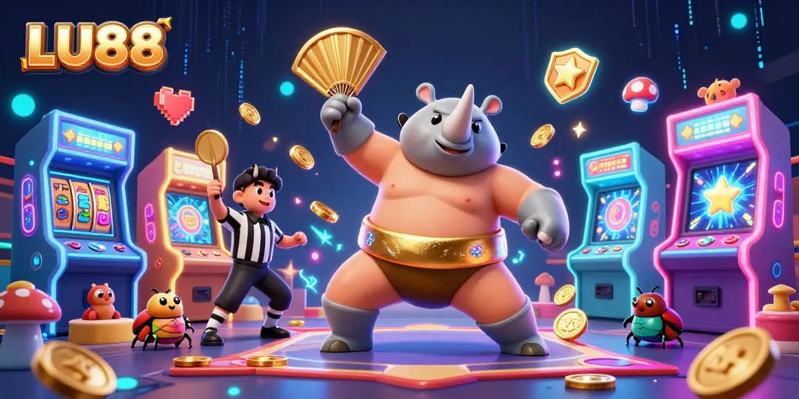 LU88 captures thrilling action of a rhinoceros beetle champion in an immersive casino scene.