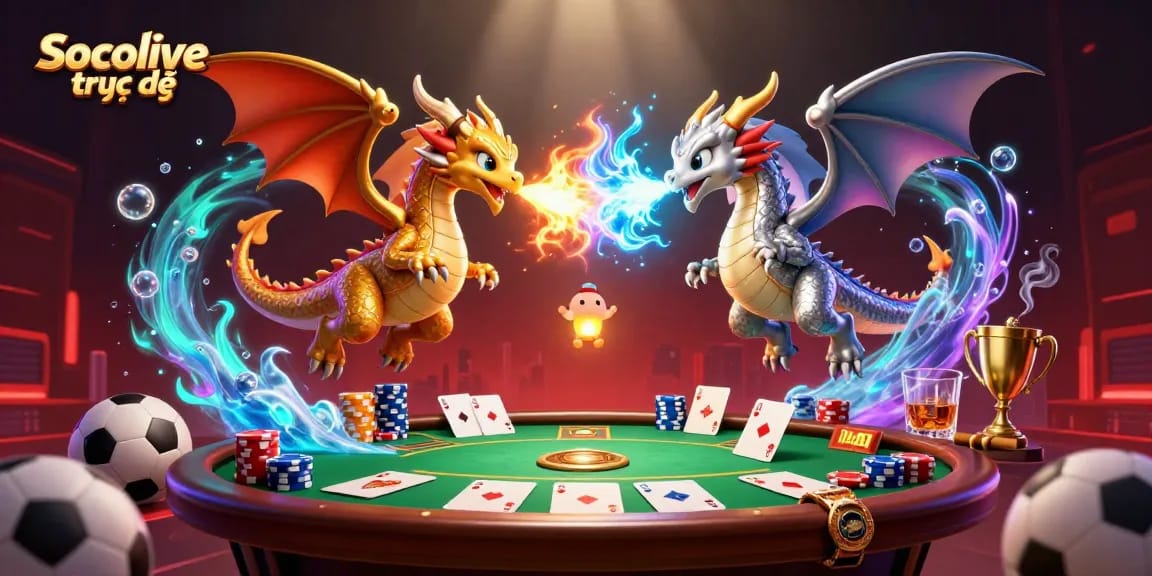 Socolive trực tiếp brings thrilling sports betting excitement with vibrant flying dragons and dynamic casino elements.