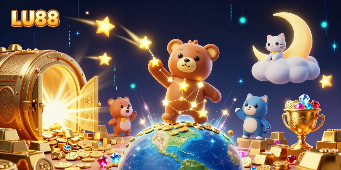 Experience thrilling wins with LU88's vibrant 3D carnival, showcasing stellar games and golden treasures.