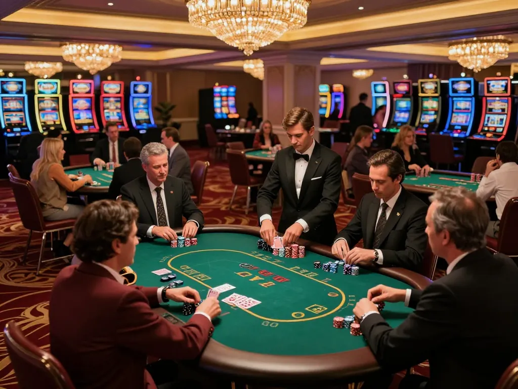 Engaging scene of players enjoying poker games at an upscale casino showcasing vin88 atmosphere.
