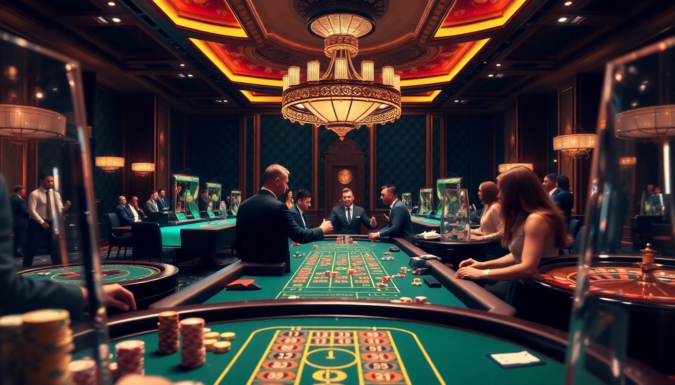 Experience excitement at the AF88 table with professional gamblers and vibrant casino lights.