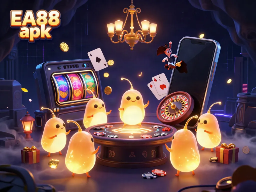 Experience the EA88 apk casino adventure with vibrant glowworms and dynamic gaming elements.