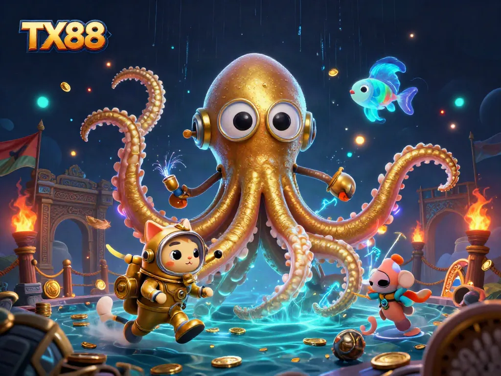 TX88 offers thrilling battles in a treasure-filled underwater setting, featuring spectacular characters and vibrant game elements.