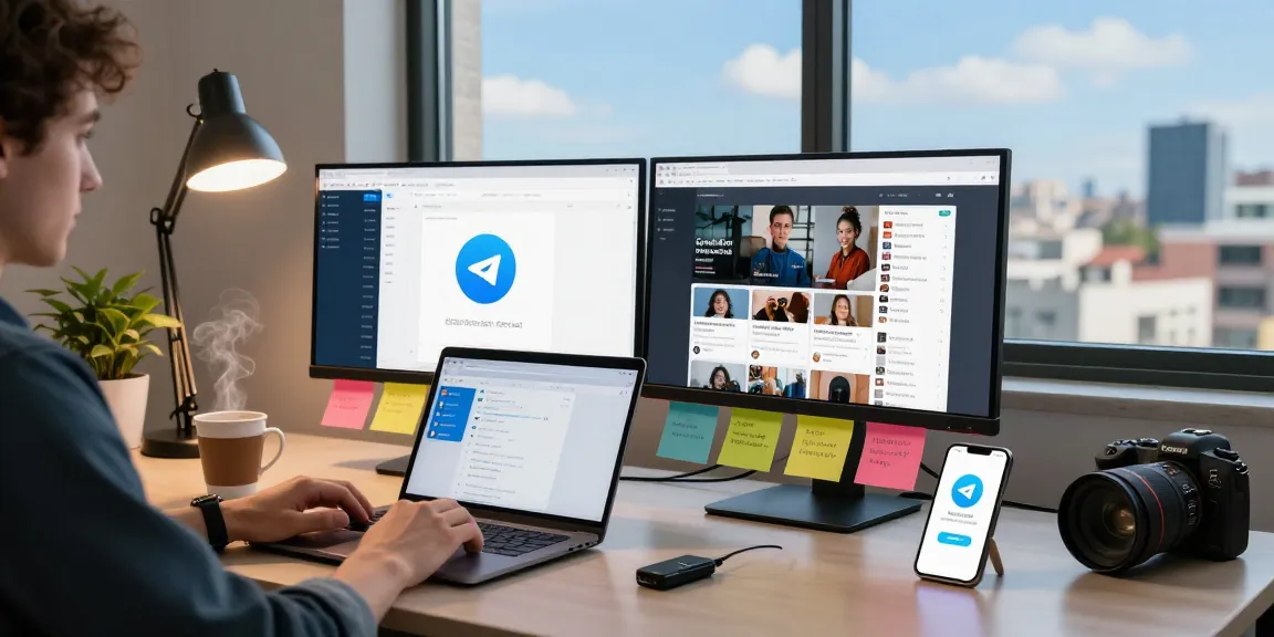 Explore the features of Telegram download in a modern workspace setting.