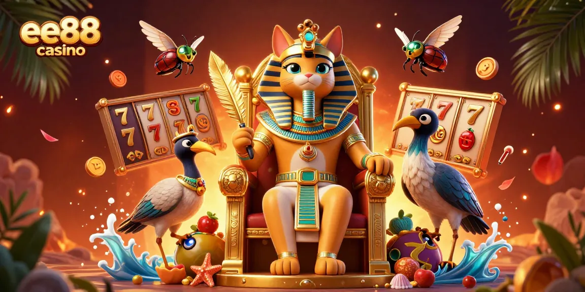 Experience the excitement of ee88 casino with vibrant 3D illustrations of gambling elements.