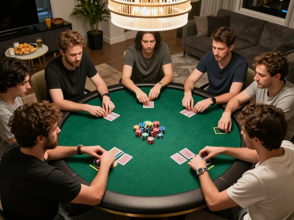 Engaging poker gameplay at home featuring 78win with players strategy focused on premium table and chips.