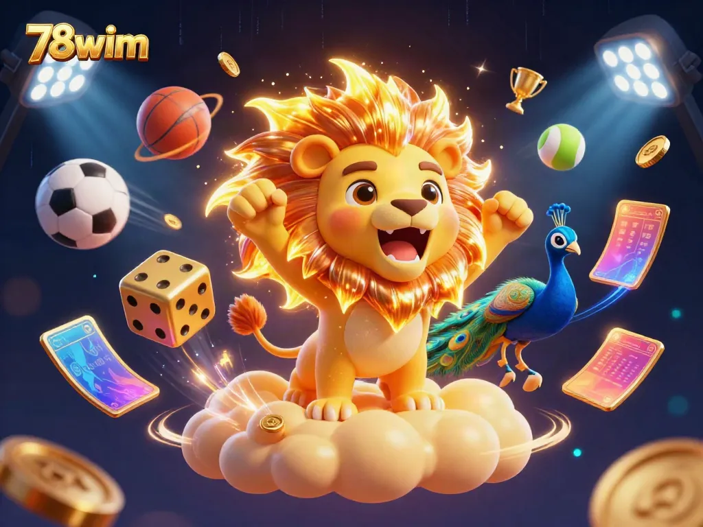Experience exhilarating wins with 78wim in a vibrant 3D casino scene featuring dynamic sports elements.