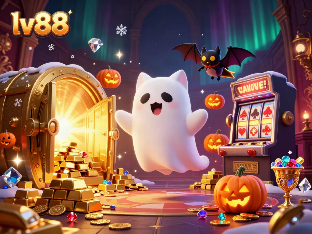 Experience thrilling gameplay at lv88 with a lively ghost cat and bat in a haunted casino.