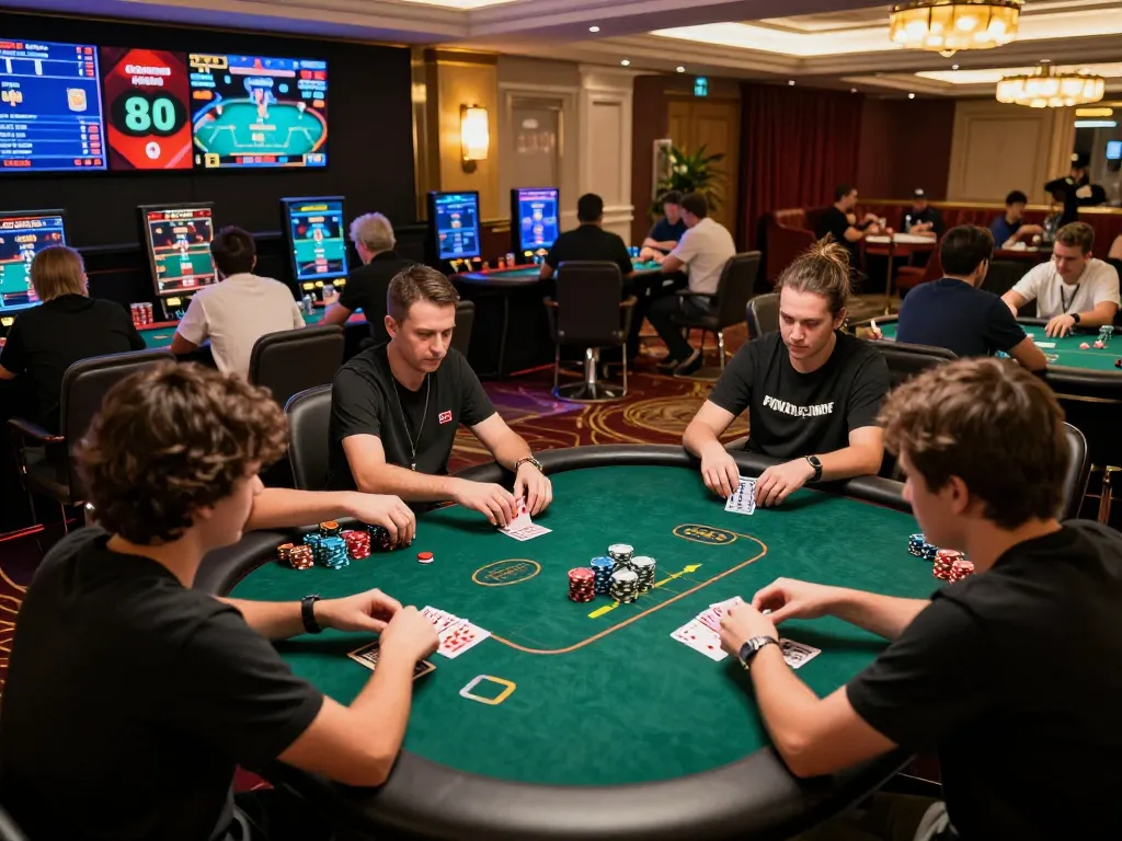 Engage with fun88s casino games as players strategize their high-stakes bets at an online poker table.