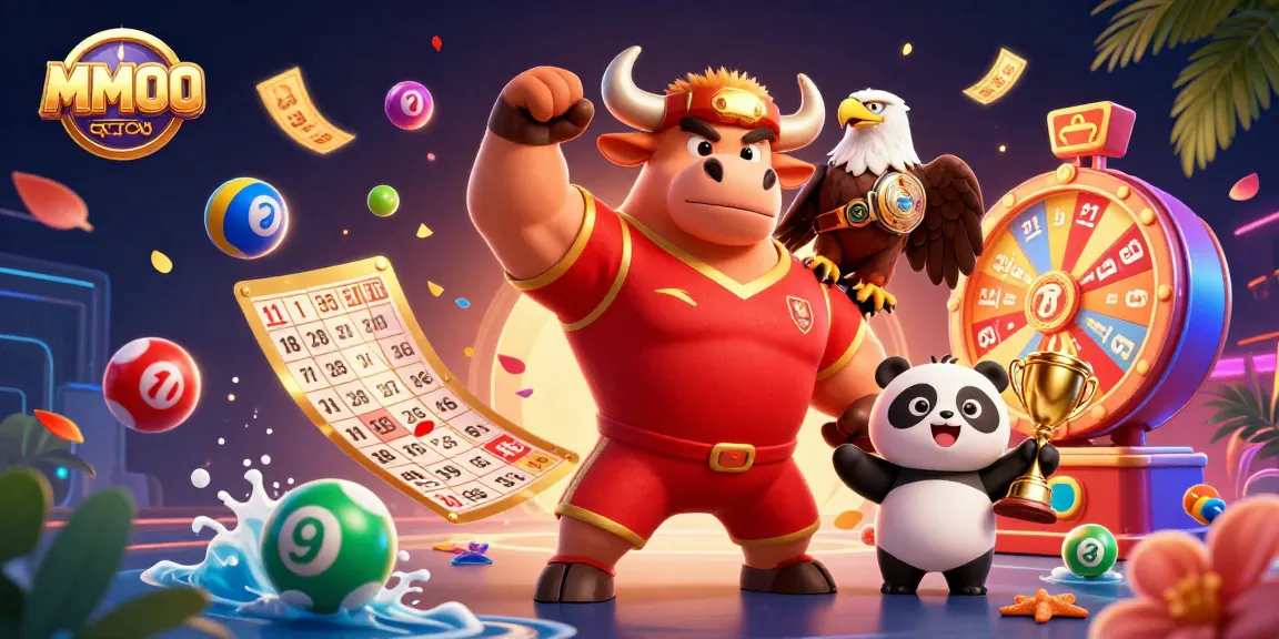 Win big with MMOO's vibrant casino-themed illustration showing energetic characters.