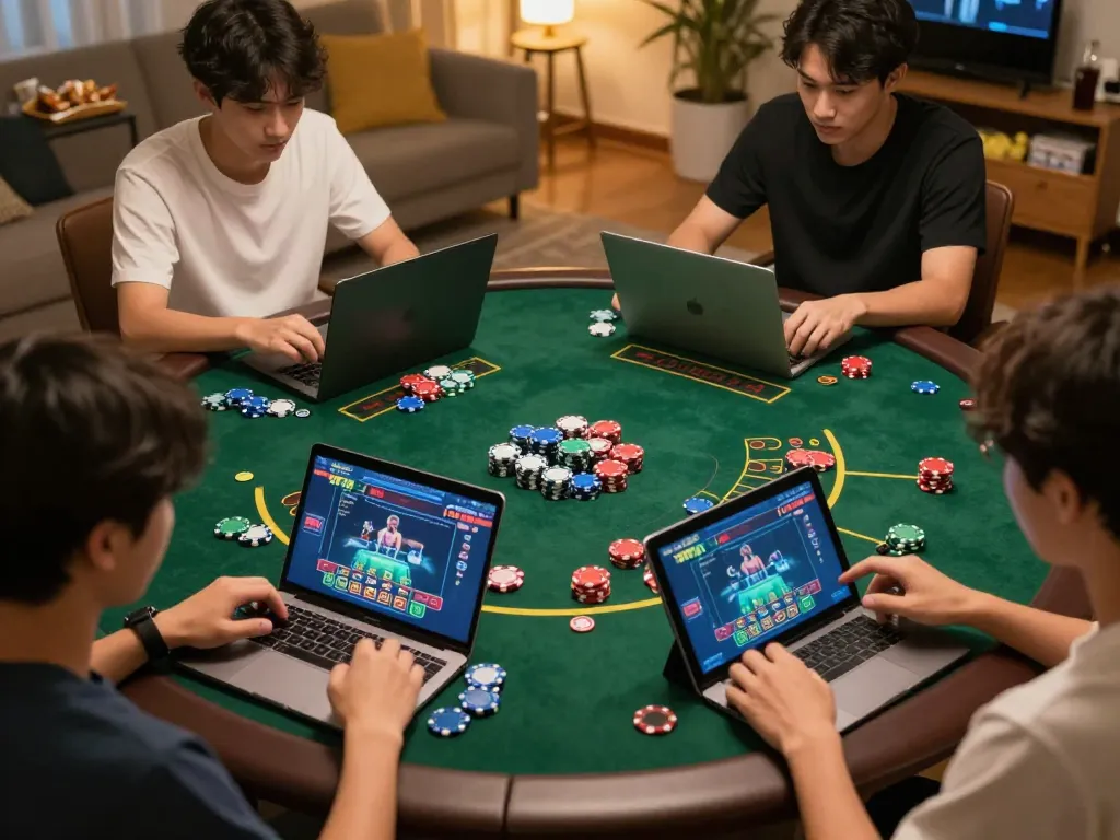 Xóc đĩa online game action showing players at home betting strategies and engaging in gameplay.