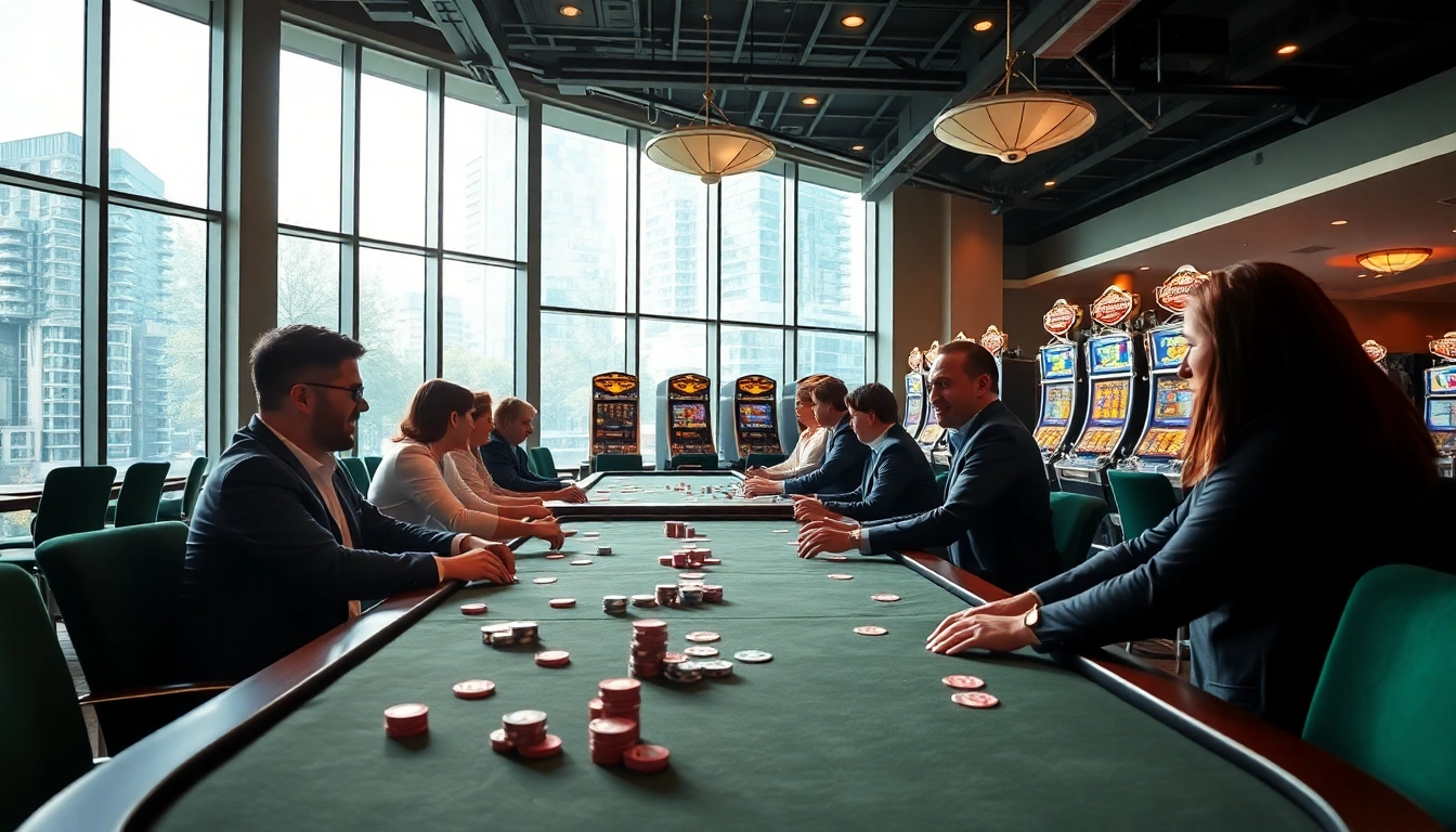 Experience thrilling games at best online casinos Ontario with players and vibrant gaming tables.