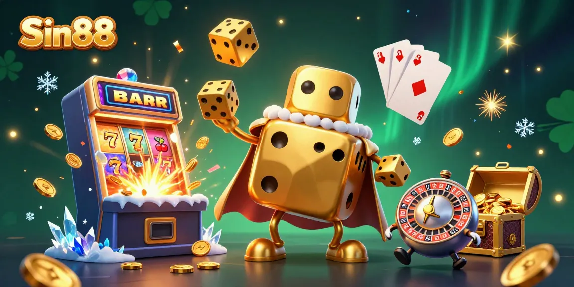 Sin88 brings excitement with vibrant casino-themed characters juggling golden dice and celebrating jackpots.