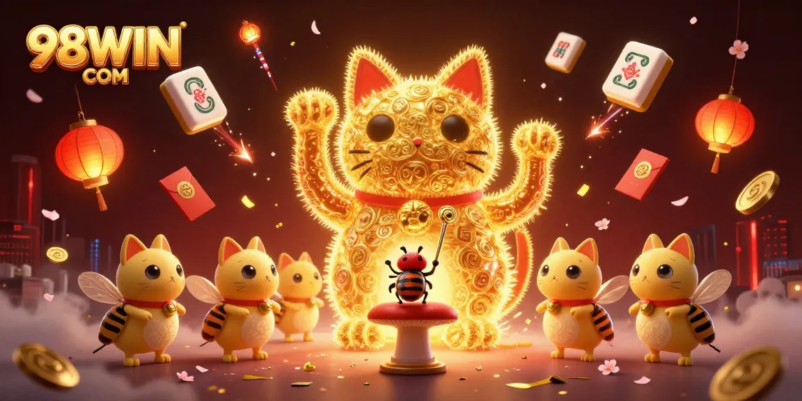 Experience thrilling gaming at 98WIN COM, immersed in a dynamic, colorful casino illustration.