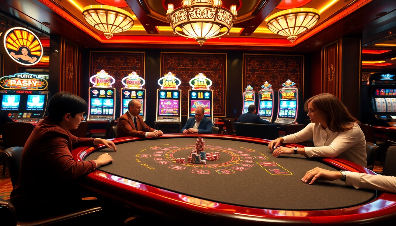 The excitement of a high-stakes poker game at https://c168seo.com/ with players and vibrant casino elements.