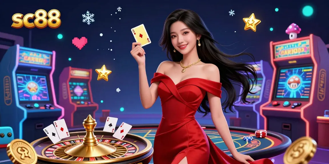 Experience thrilling wins at sc88's vibrant casino with a stunning woman holding a golden card.