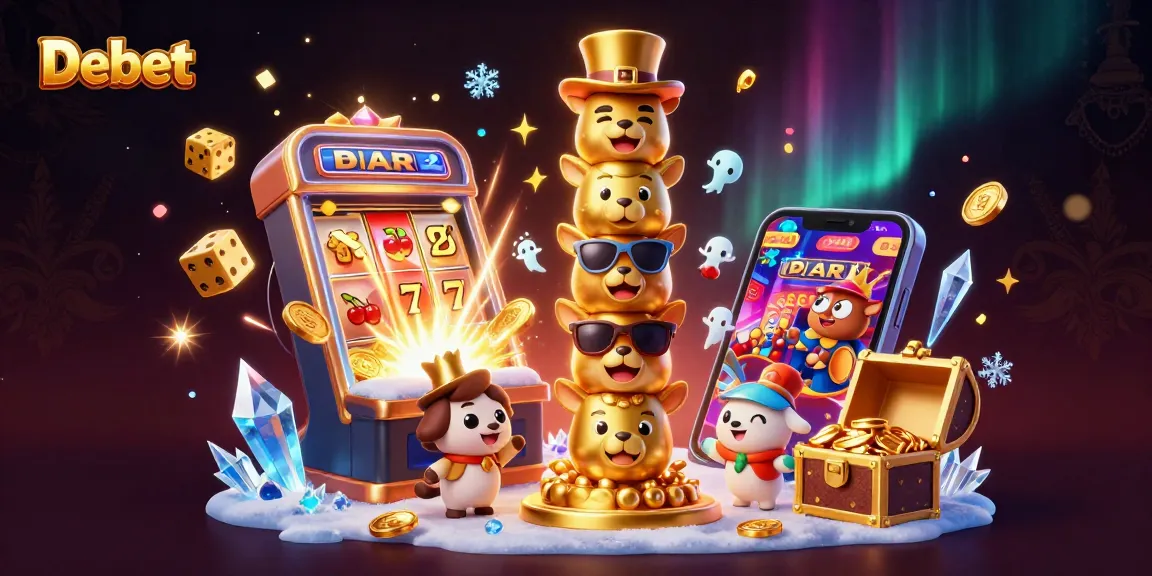Experience thrilling jackpot moments at Debet casino with vibrant slot elements and animated treasures.