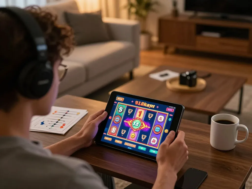 Engage with safe download options for 918kaya on mobile devices in a cozy gaming setup