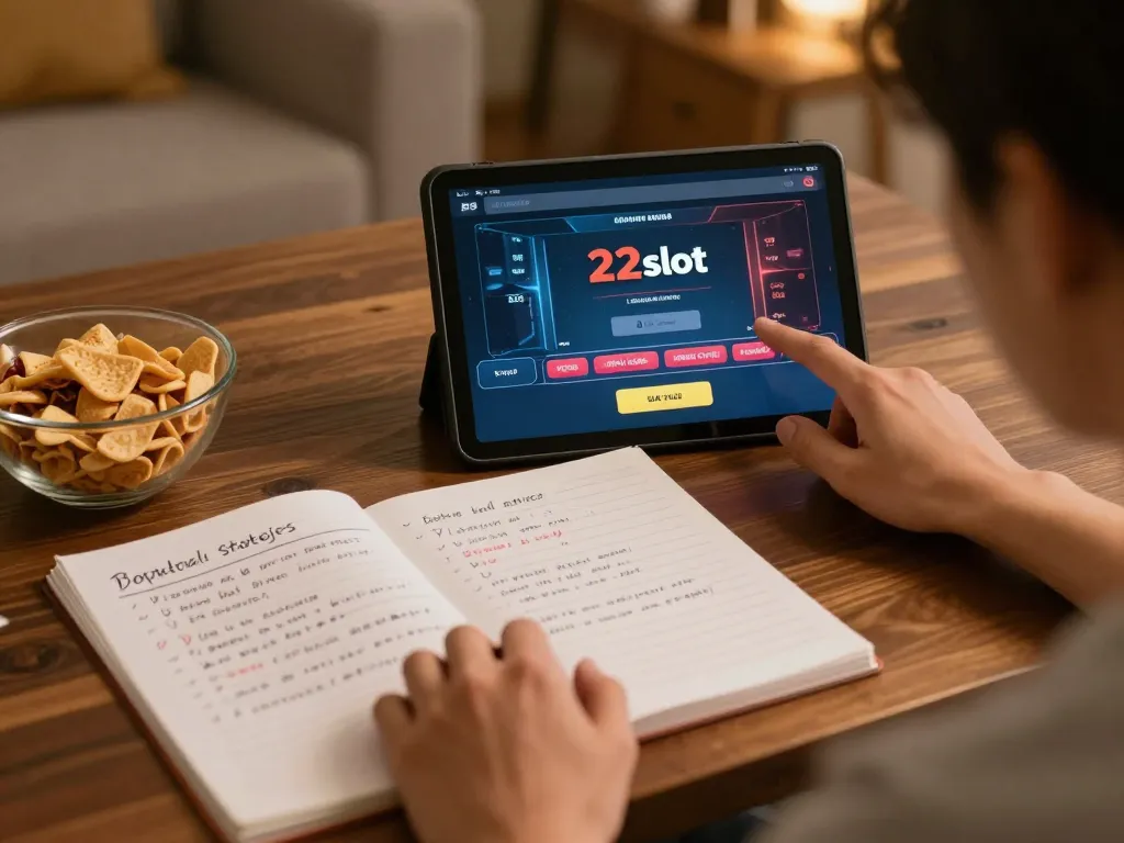 Player enjoying a live dealer game on 92slot app, surrounded by snacks and bankroll notes.