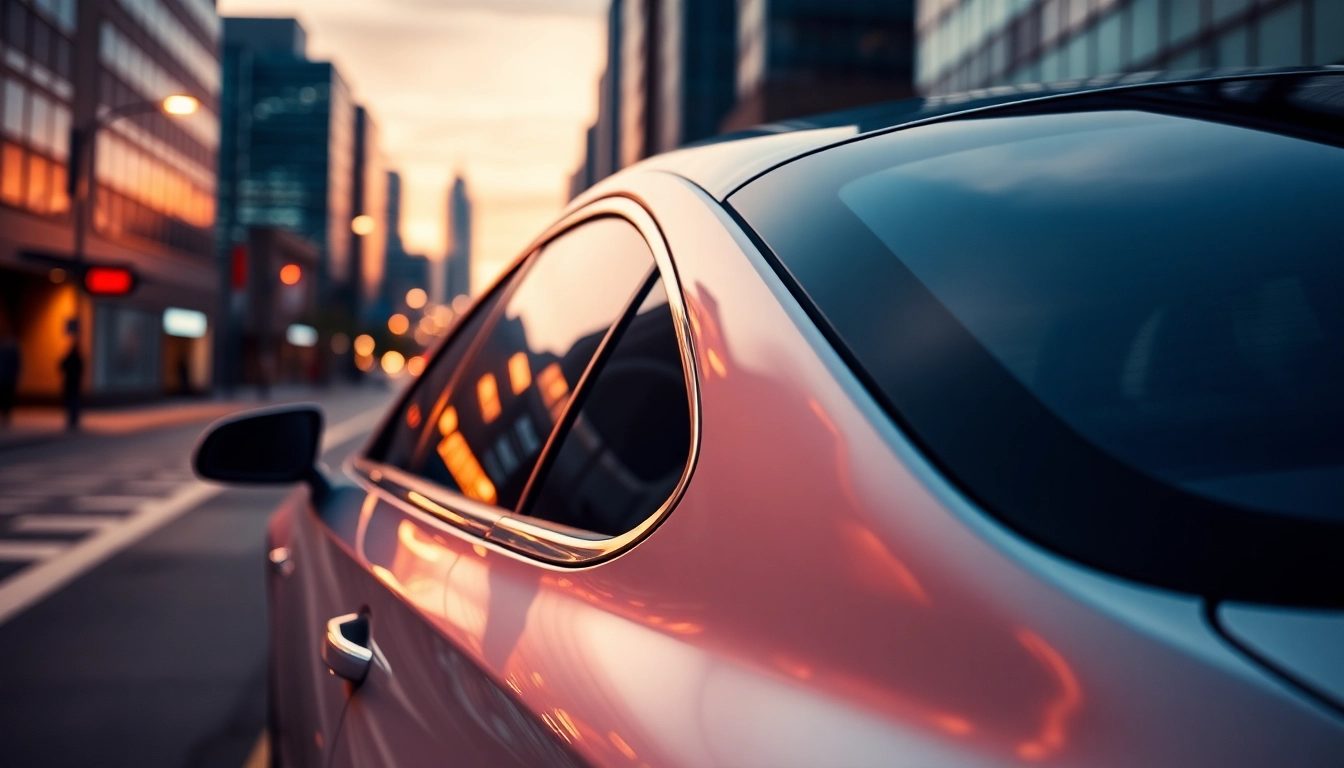 Enhance your car's appeal with auto window tint near me showcasing stylish, tinted windows in an urban setting.