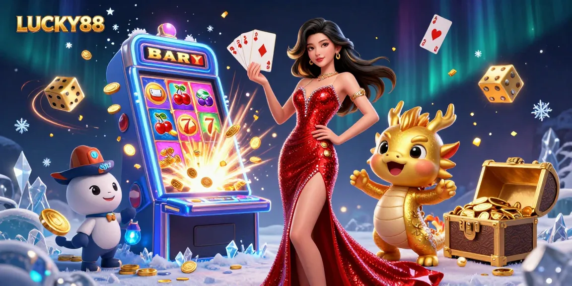 Experience thrilling play at LUCKY88 with a dazzling jackpot scene featuring vibrant casino elements.