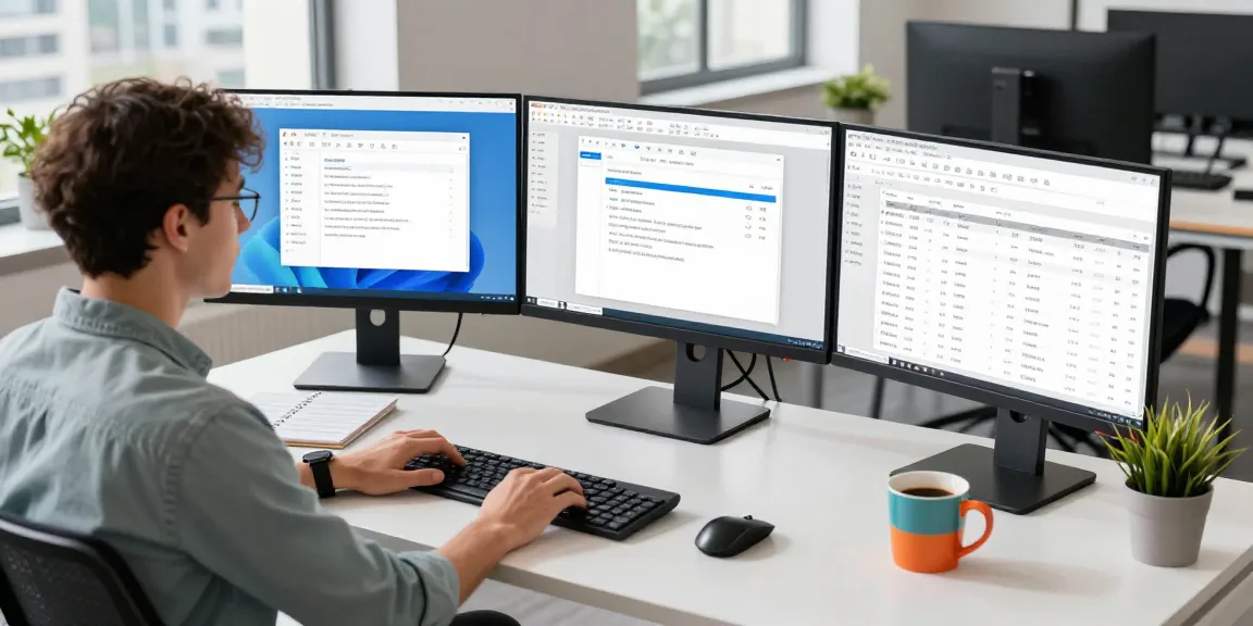 Focused professional using WPS Download tools for productivity in a modern office setup.