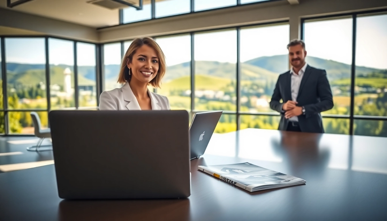 Kelowna realtor in a vibrant office setting showcasing professionalism and approachability.